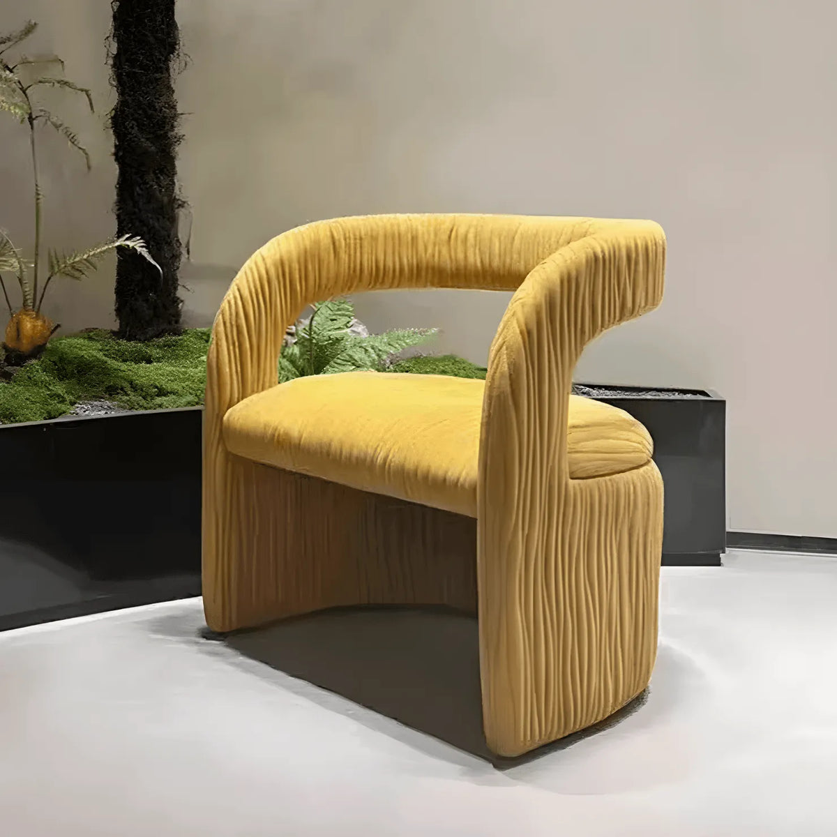 Leaf Sculptural Accent Chair and Ottoman Series, Curved Wood or Pleated Upholstery