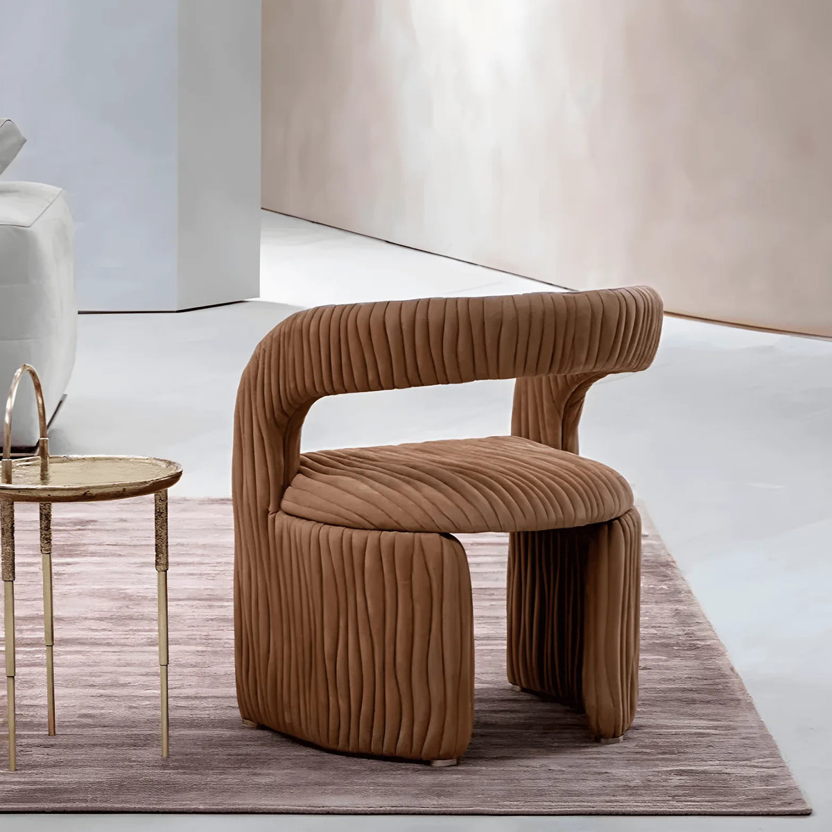 Leaf Sculptural Accent Chair and Ottoman Series, Curved Wood or Pleated Upholstery