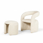 Leaf Sculptural Accent Chair and Ottoman Series, Curved Wood or Pleated Upholstery