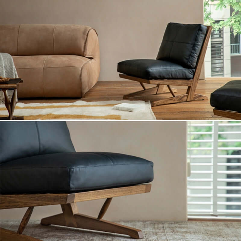 Leather Accent Chair with Zitan Wood Frame - Black/Brown