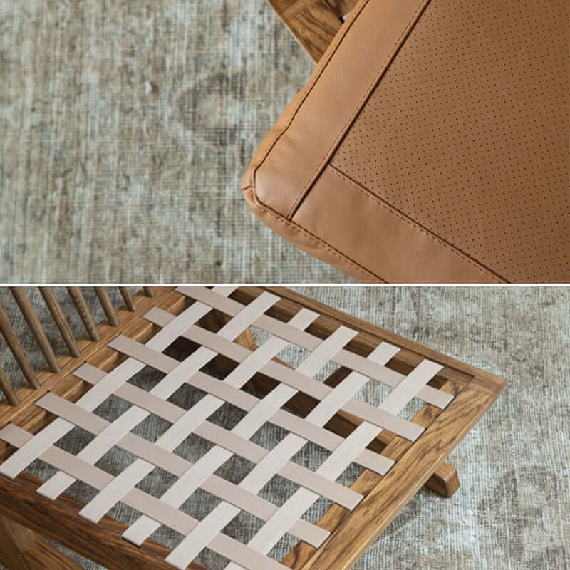 Leather Accent Chair with Zitan Wood Frame - Black/Brown