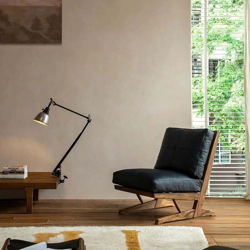 Leather Accent Chair with Zitan Wood Frame - Black/Brown