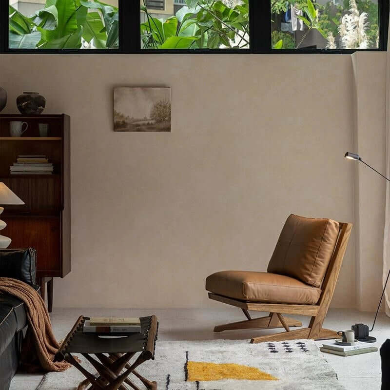 Leather Accent Chair with Zitan Wood Frame - Black/Brown