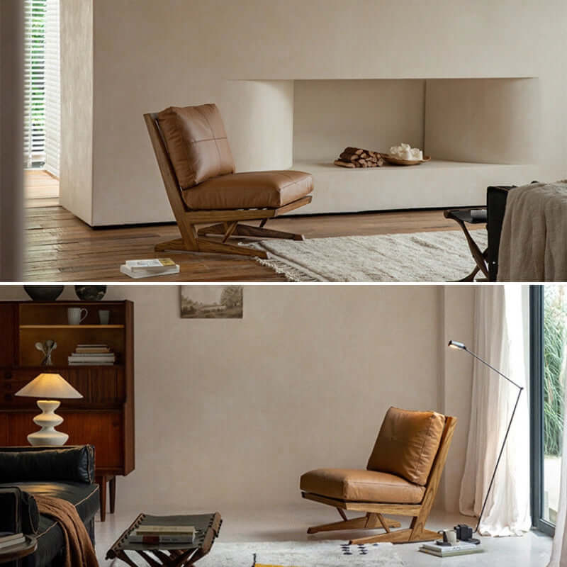 Leather Accent Chair with Zitan Wood Frame - Black/Brown