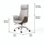 Leather Office Chair Series with Sculpted Arms, High-Back and Swivel Options Dimensions