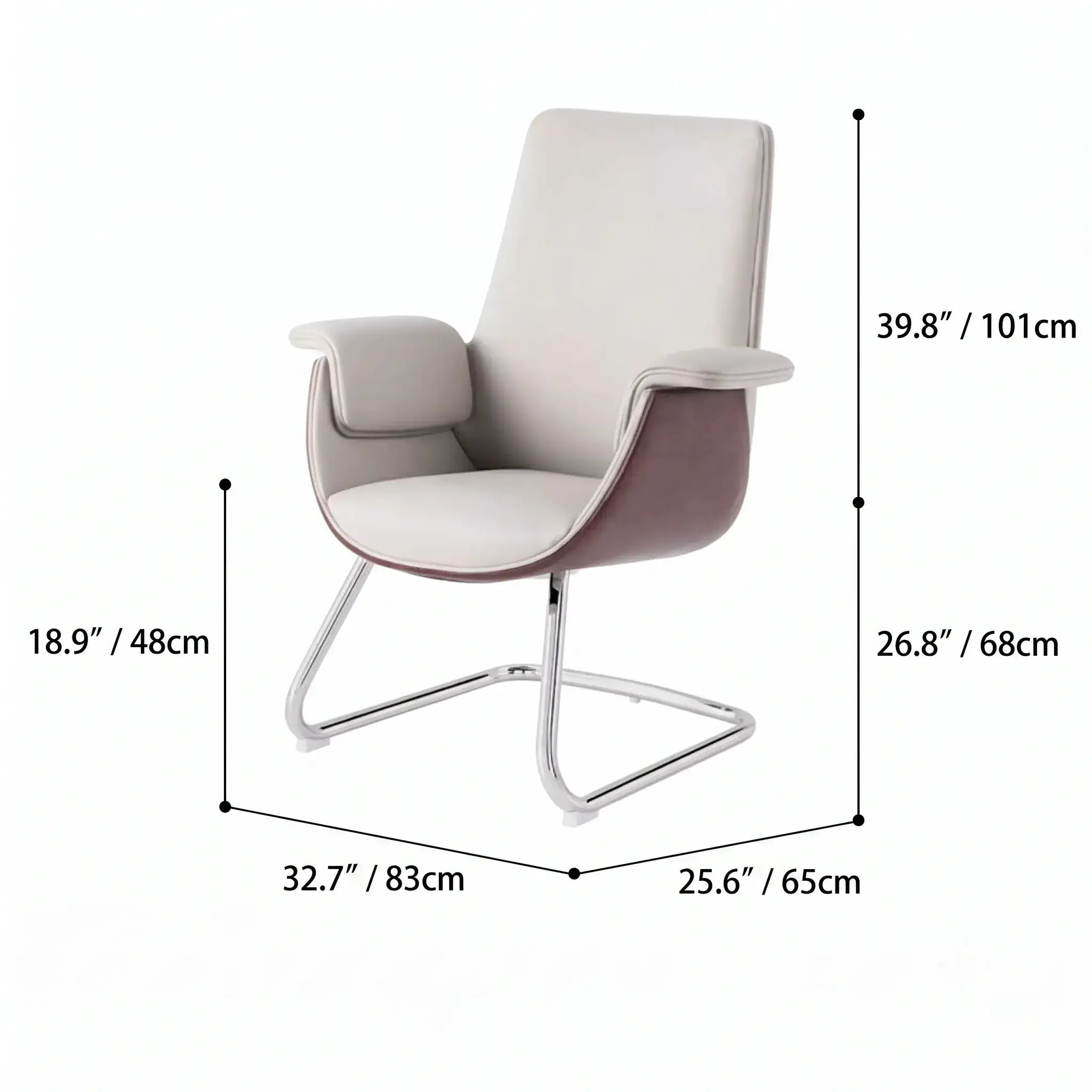 Leather Office Chair Series with Sculpted Arms, High-Back and Swivel Options Dimensions