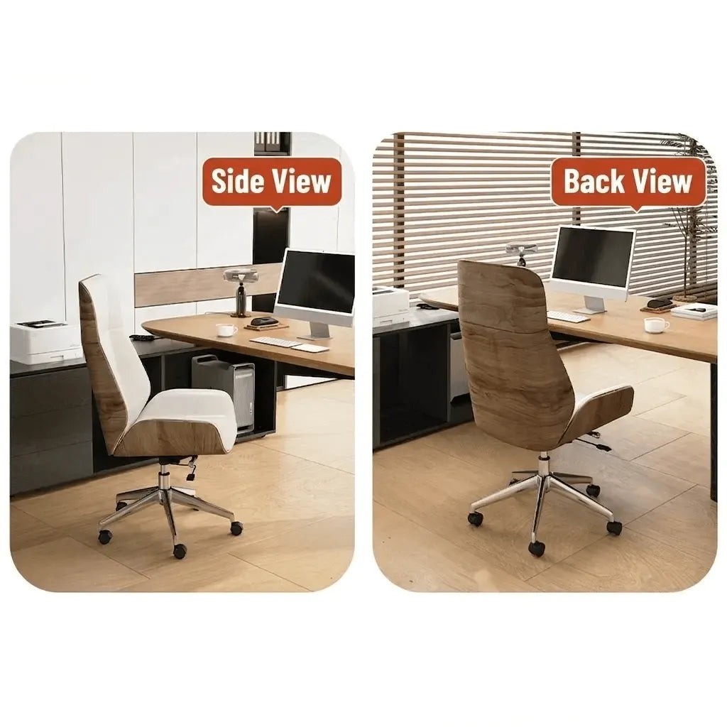 Leather Office Chair Series with Walnut Wood Trim, Reclining High or Low Back