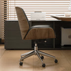 Leather Office Chair with Walnut Wood Trim, Reclining High or Low Back
