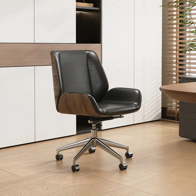 Leather Office Chair Series with Walnut Wood Trim, Reclining High or Low Back Secondary image
