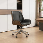 Leather Office Chair with Walnut Wood Trim, Reclining High or Low Back