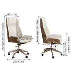 Leather Office Chair with Walnut Wood Trim, Reclining High or Low Back Dimensions
