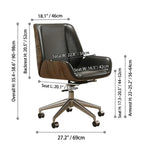 Leather Office Chair with Walnut Wood Trim, Reclining High or Low Back Dimensions