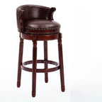 Leather Wingback Swivel Bar Stool with Nailhead Trim and Solid Wood Base