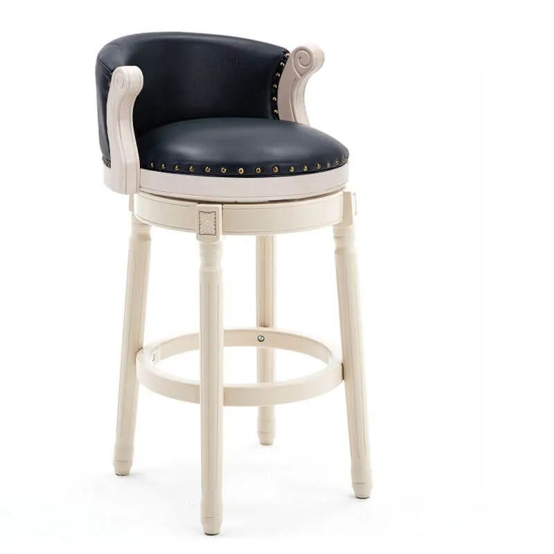 Leather Wingback Swivel Bar Stool with Nailhead Trim and Solid Wood Base