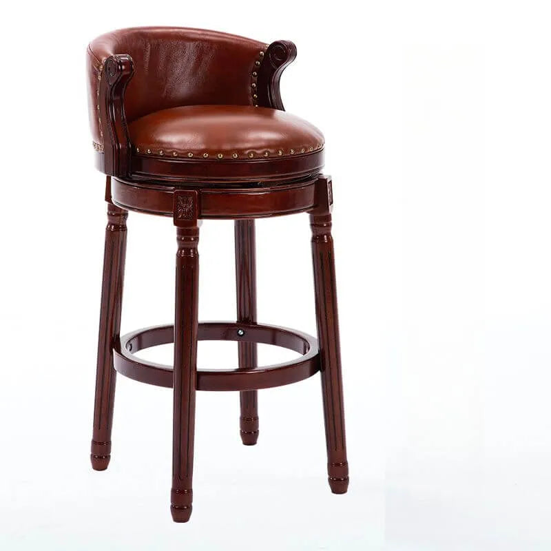 Leather Wingback Swivel Bar Stool with Nailhead Trim and Solid Wood Base