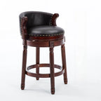 Leather Wingback Swivel Bar Stool with Nailhead Trim and Solid Wood Base