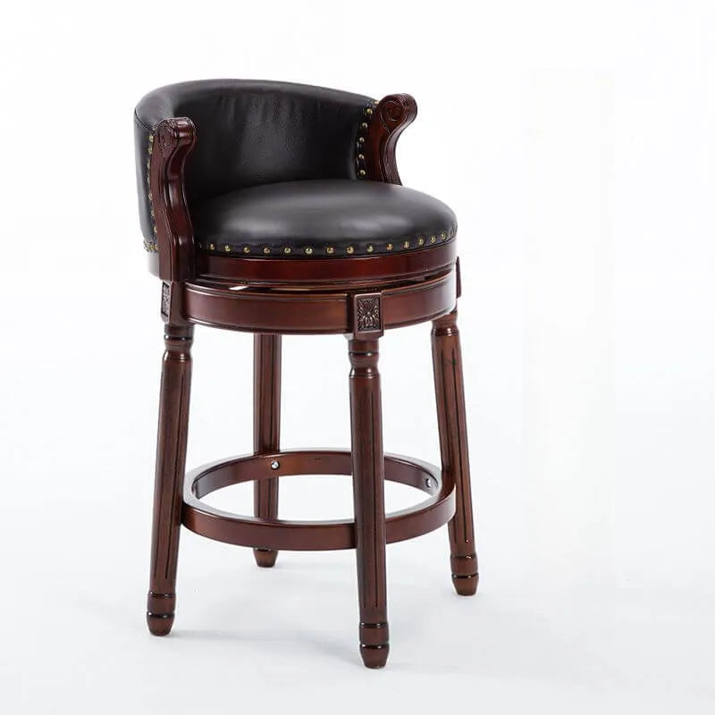 Leather Wingback Swivel Bar Stool with Nailhead Trim and Solid Wood Base