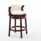 Leather Wingback Swivel Bar Stool with Nailhead Trim and Solid Wood Base
