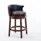 Leather Wingback Swivel Bar Stool with Nailhead Trim and Solid Wood Base