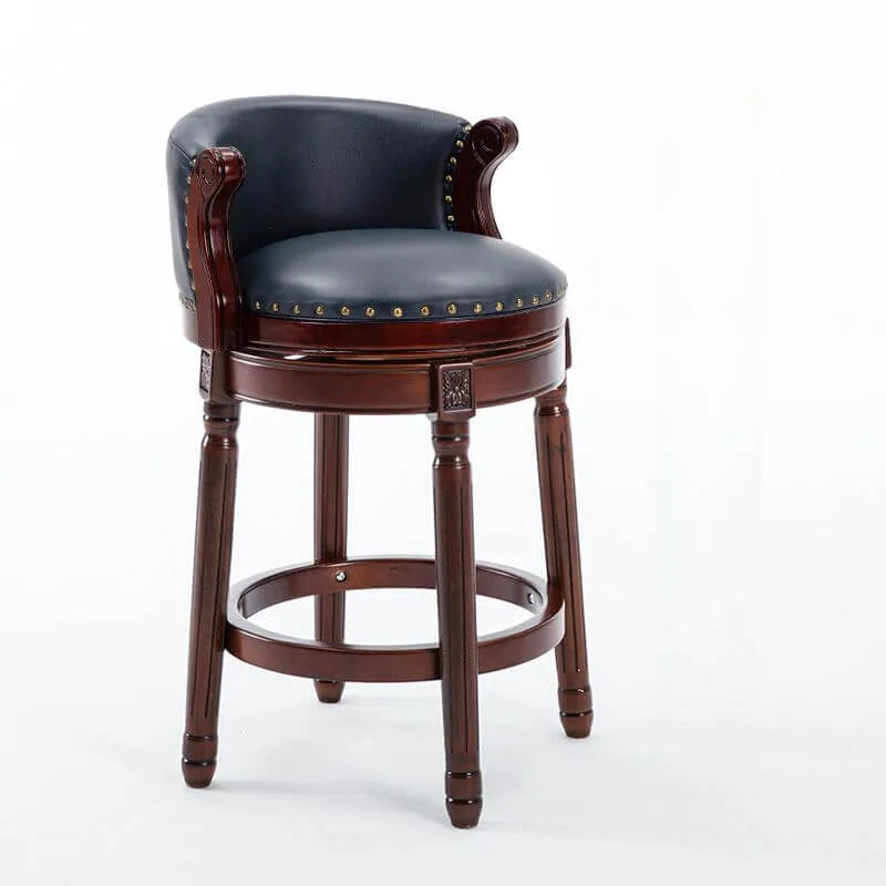 Leather Wingback Swivel Bar Stool with Nailhead Trim and Solid Wood Base Main image
