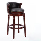 Leather Wingback Swivel Bar Stool with Nailhead Trim and Solid Wood Base