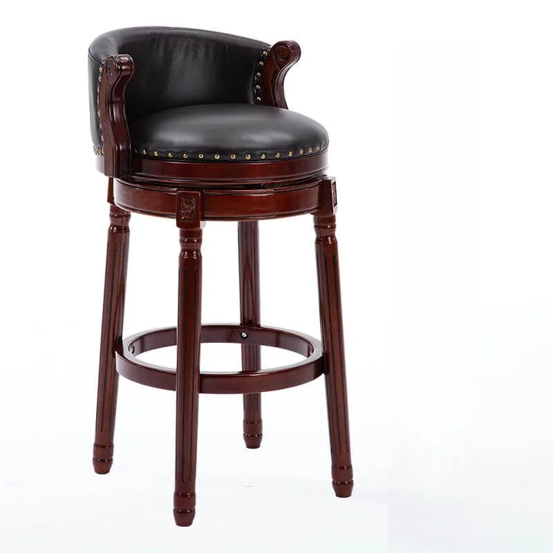 Leather Wingback Swivel Bar Stool with Nailhead Trim and Solid Wood Base