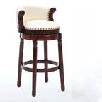 Leather Wingback Swivel Bar Stool with Nailhead Trim and Solid Wood Base