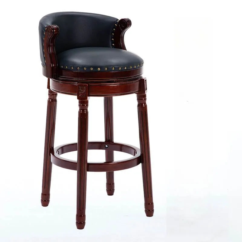 Leather Wingback Swivel Bar Stool with Nailhead Trim and Solid Wood Base