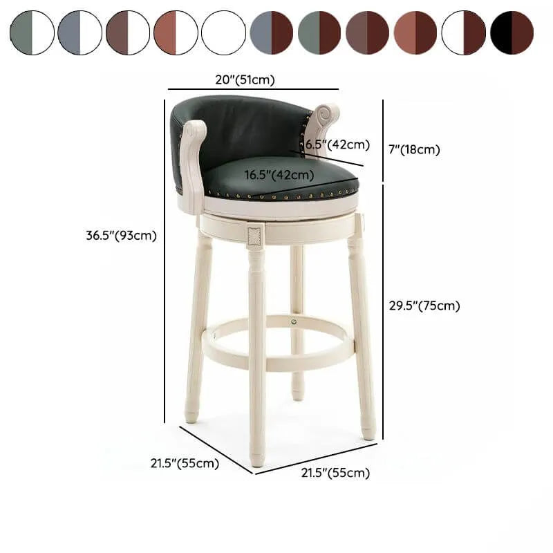 Leather Wingback Swivel Bar Stool with Nailhead Trim and Solid Wood Base