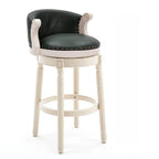 Leather Wingback Swivel Bar Stool with Nailhead Trim and Solid Wood Base