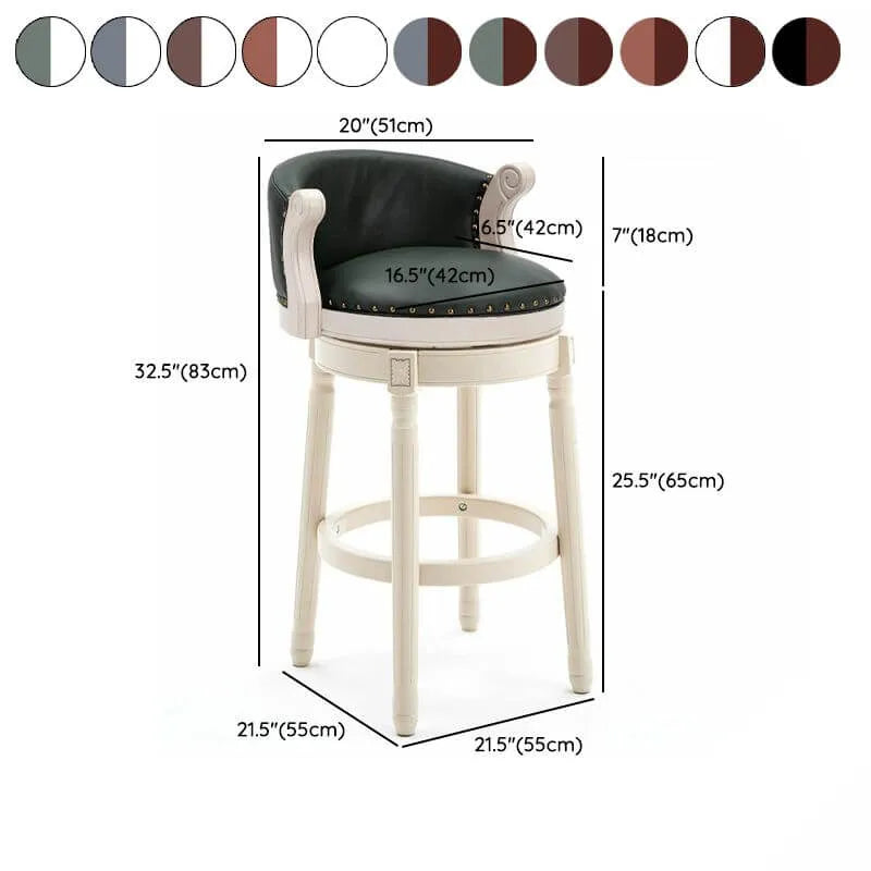 Leather Wingback Swivel Bar Stool with Nailhead Trim and Solid Wood Base
