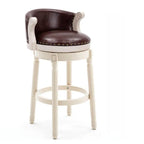 Leather Wingback Swivel Bar Stool with Nailhead Trim and Solid Wood Base