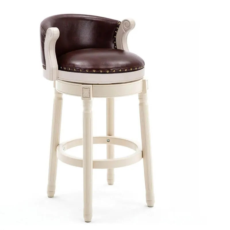 Leather Wingback Swivel Bar Stool with Nailhead Trim and Solid Wood Base