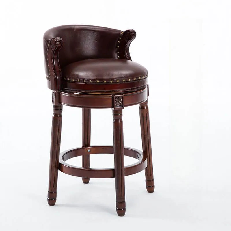 Leather Wingback Swivel Bar Stool with Nailhead Trim and Solid Wood Base