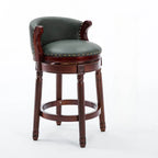 Leather Wingback Swivel Bar Stool with Nailhead Trim and Solid Wood Base