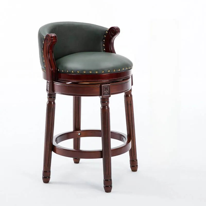 Leather Wingback Swivel Bar Stool with Nailhead Trim and Solid Wood Base