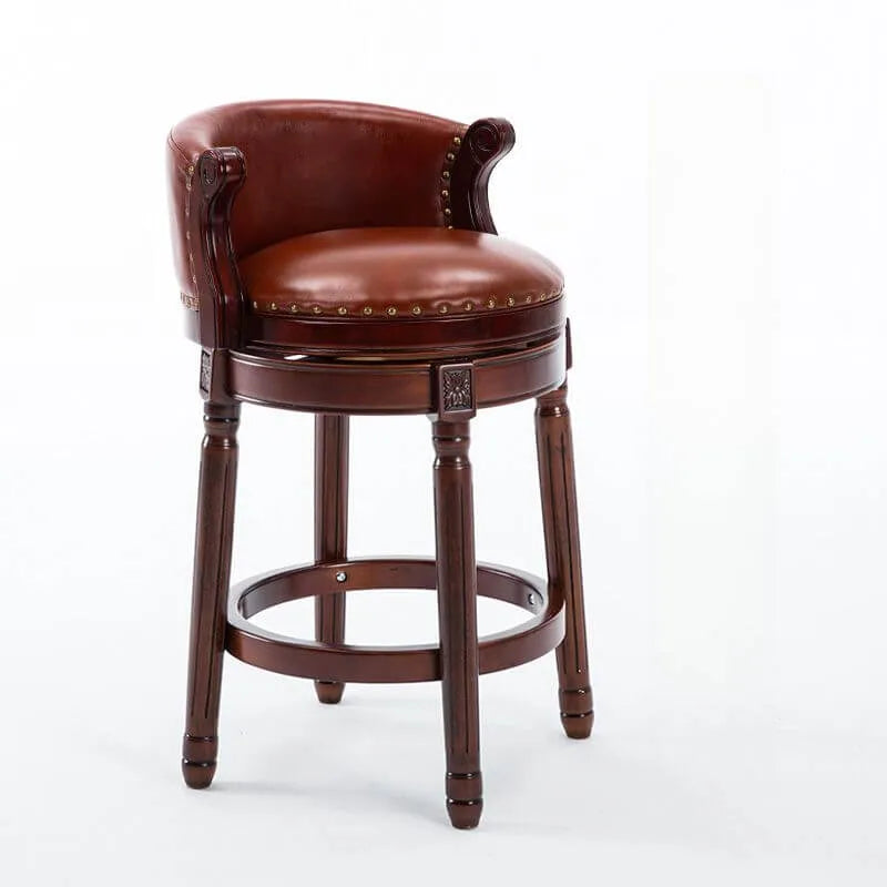 Leather Wingback Swivel Bar Stool with Nailhead Trim and Solid Wood Base