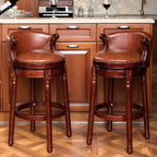Leather Wingback Swivel Bar Stool with Nailhead Trim and Solid Wood Base Main Product Image