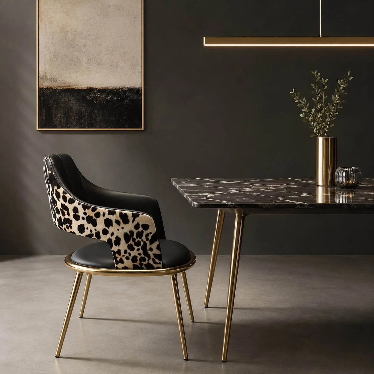 Leopard Dining Chair Series With Black Leather and Brushed Gold Frame Main image