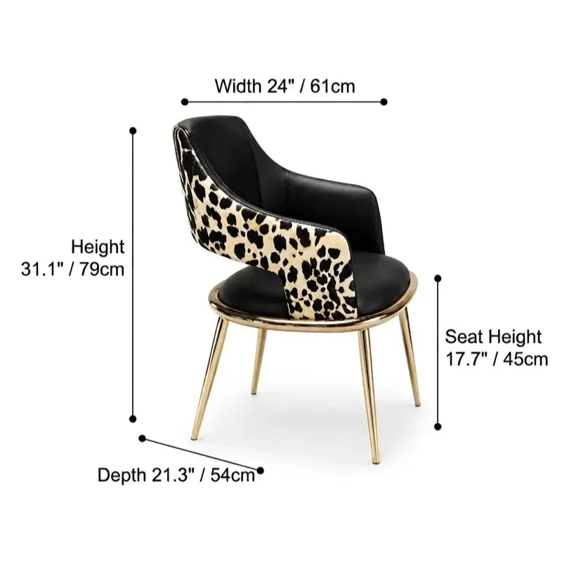 Leopard Dining Chair Series With Black Leather and Brushed Gold Frame Dimensions