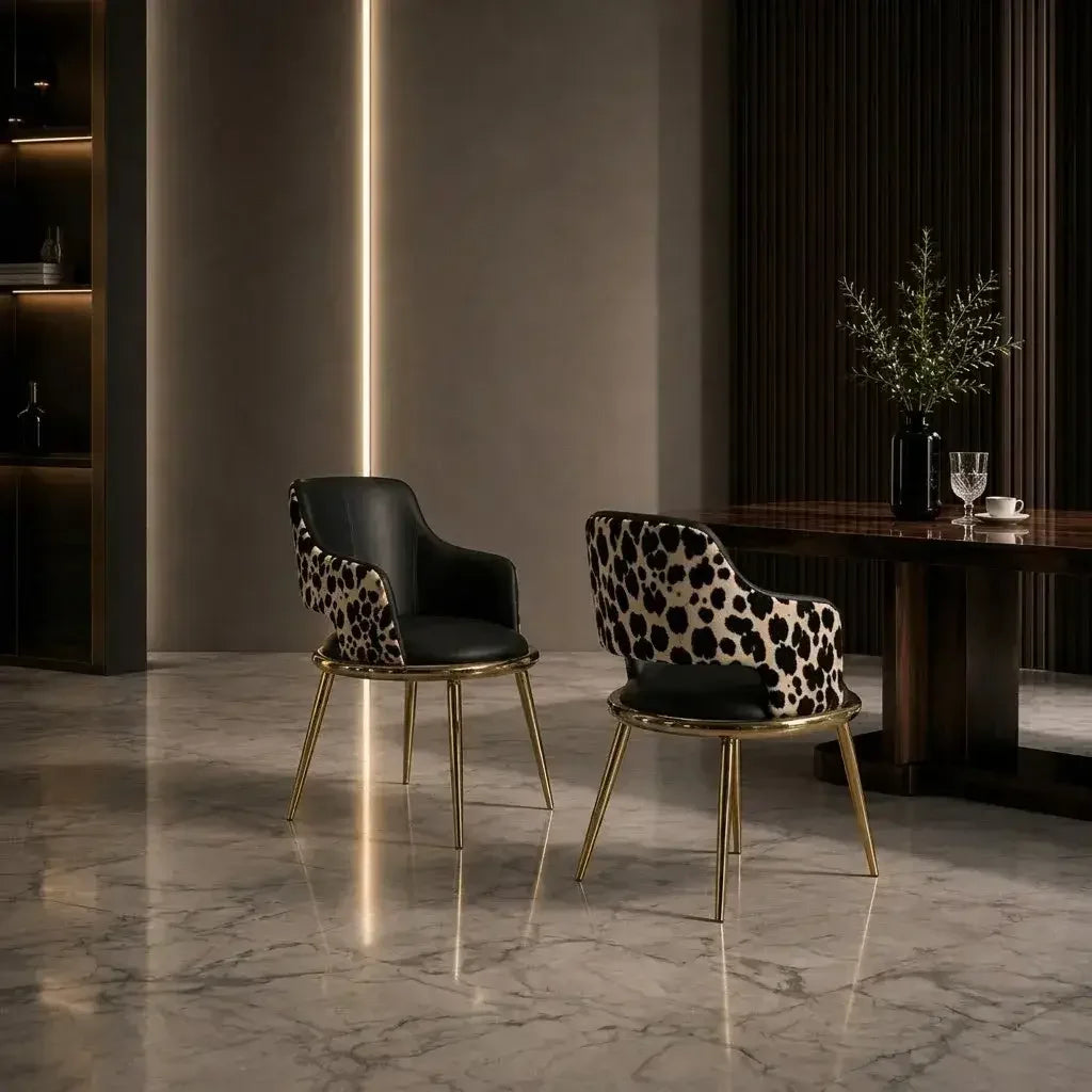 Leopard Dining Chair Series With Black Leather and Brushed Gold Frame Main Product Image