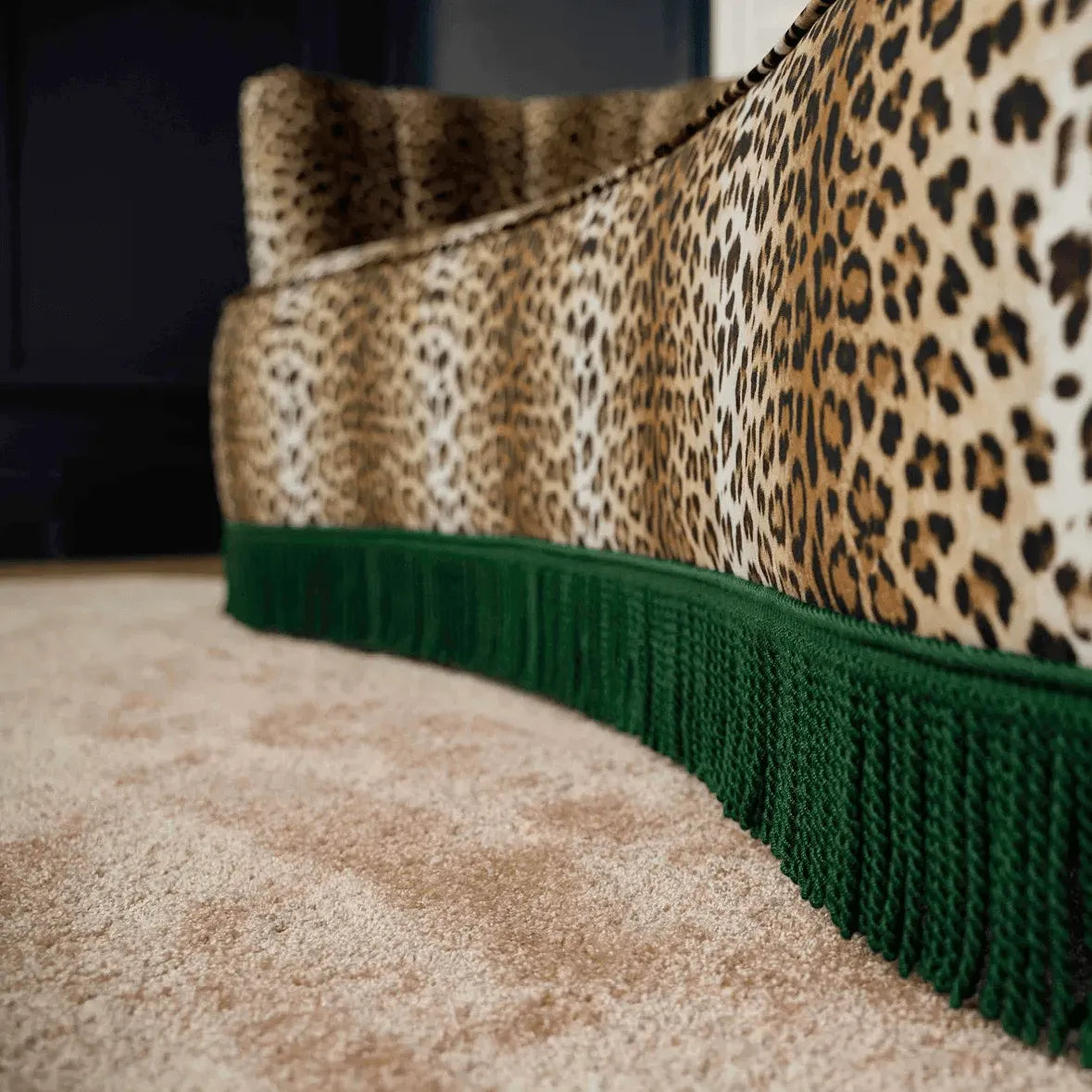 Leopard Jacquard Velvet Tassel Sofa Series With Curved Lounge Silhouette