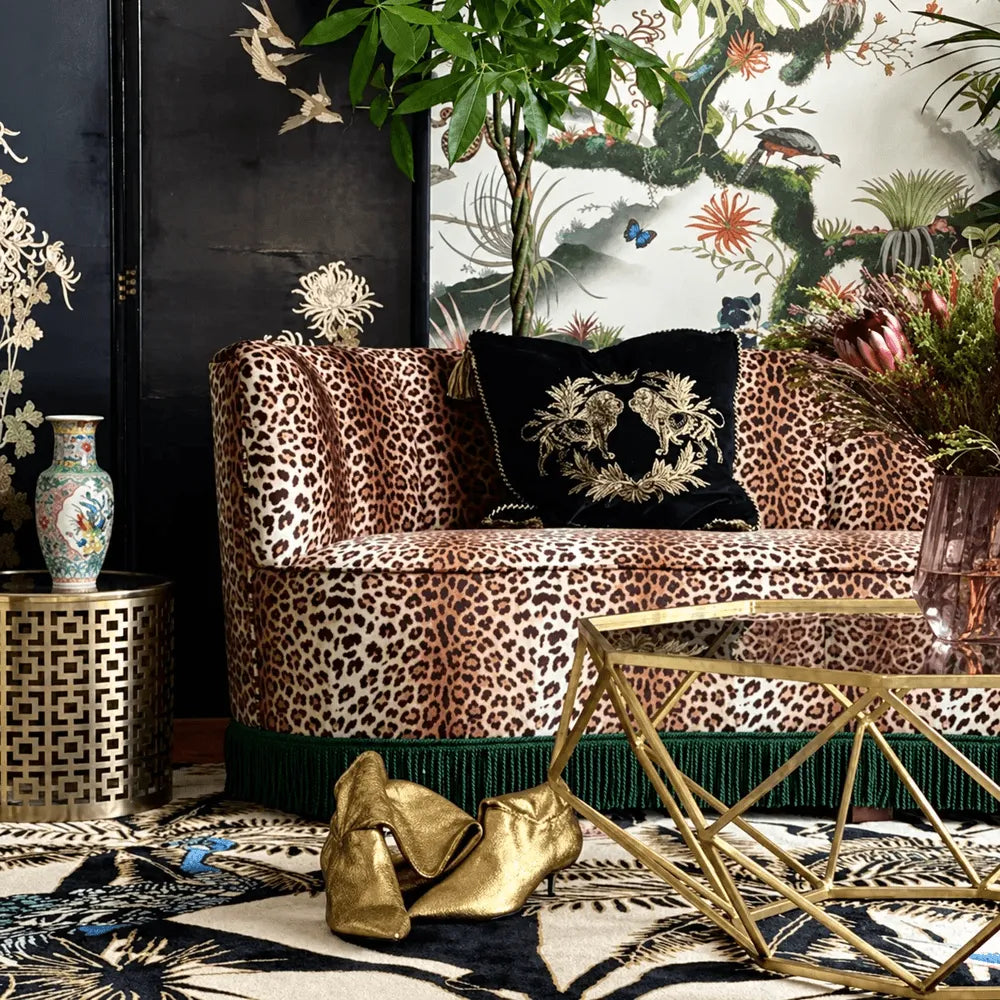 Leopard Jacquard Velvet Tassel Sofa Series With Curved Lounge Silhouette
