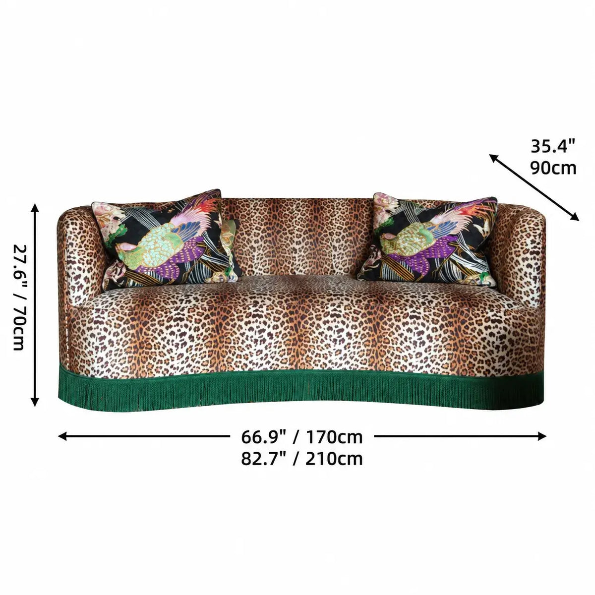 Leopard Jacquard Velvet Tassel Sofa Series With Curved Lounge Silhouette Dimensions