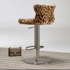 Leopard, Mink and Alpaca Pattern Bar Stool with Sculptural Swivel Lift