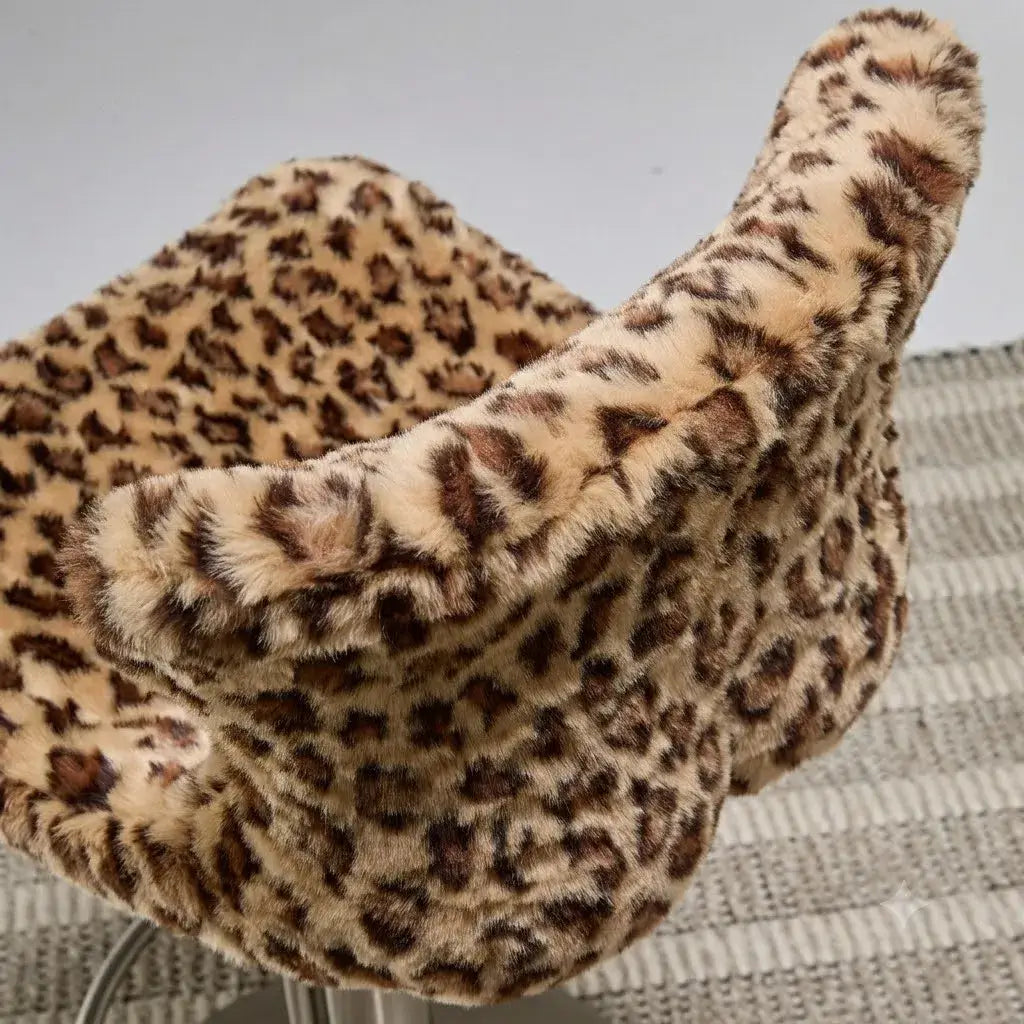Leopard, Mink and Alpaca Pattern Bar Stool with Sculptural Swivel Lift