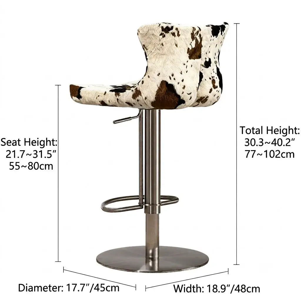 Leopard, Mink and Alpaca Pattern Bar Stool with Sculptural Swivel Lift