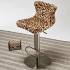 Leopard, Mink and Alpaca Pattern Bar Stool with Sculptural Swivel Lift