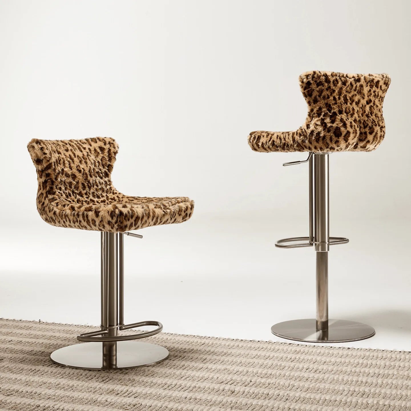 Leopard, Mink and Alpaca Pattern Bar Stool with Sculptural Swivel Lift Main Product Image