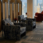 Leopard Pattern Lounge Chair and Ottoman, Sculptural Italian Block Silhouette